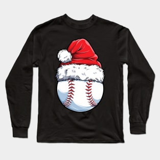 Christmas Baseball Ball Santa Hat Long Sleeve T-Shirt